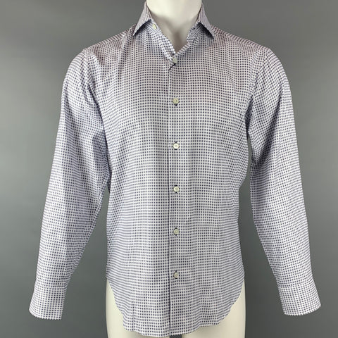 IKE BEHAR Size S White & Blue Square Print Cotton Long Sleeve Shirt