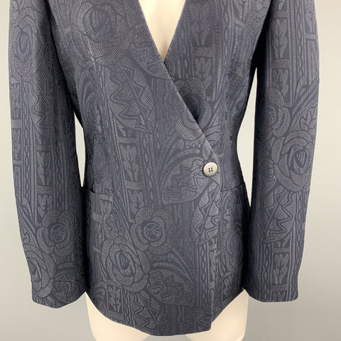 GIORGIO ARMANI Size 0 Navy Jacquard V Neck Jacket