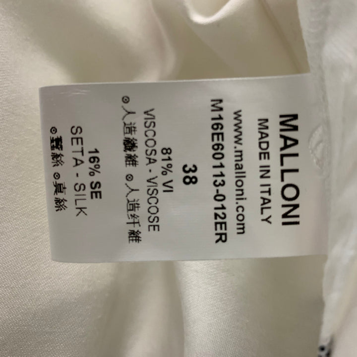 MALLONI Size 2 White &  Grey Viscose and Polyester Stripe Oversized Blouse