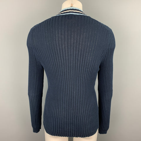 JOHN BARTLETT Size XL Navy Knitted Cotton V-Neck Pullover