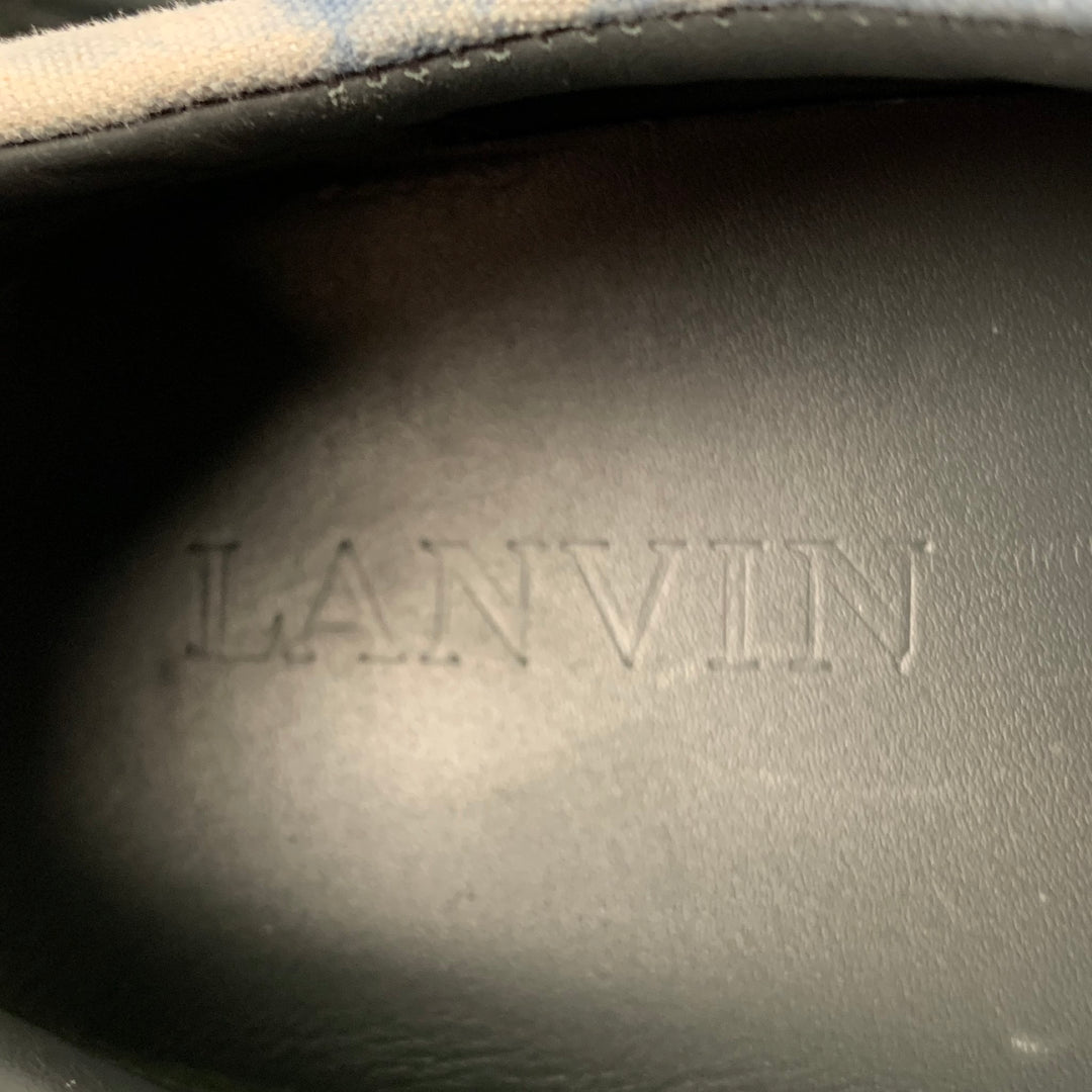LANVIN Size 10 Blue White Marble Canvas Platform Sneakers