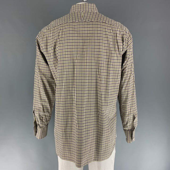 TOM FORD Size XL Brown Green/White Checkered Cotton Long Sleeve Shirt