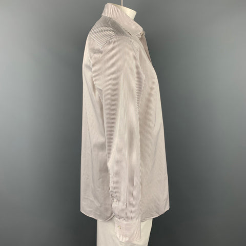 ERMENEGILDO ZEGNA Trofeo Size XXL White & Taupe Stripe Cotton Long Sleeve Shirt