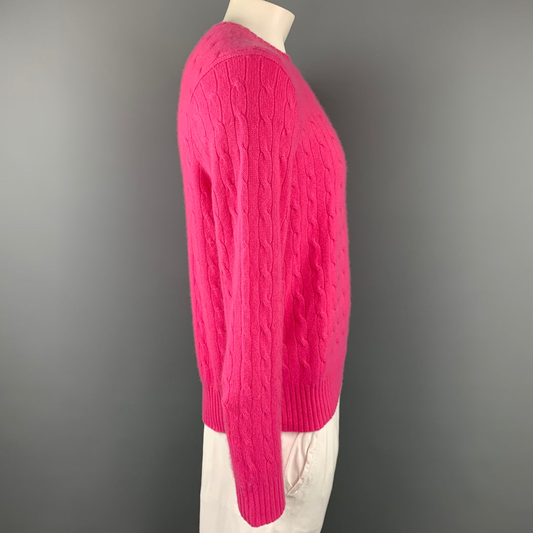 POLO by RALPH LAUREN Size L Pink Cable Knit Cashmere Crew-Neck Sweater