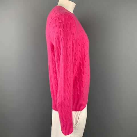 POLO by RALPH LAUREN Suéter con cuello redondo y cachemira de punto trenzado rosa talla L