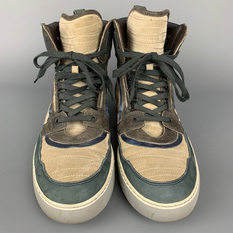 LANVIN Size 10 Grey & Blue Color Block Suede High Top Sneakers