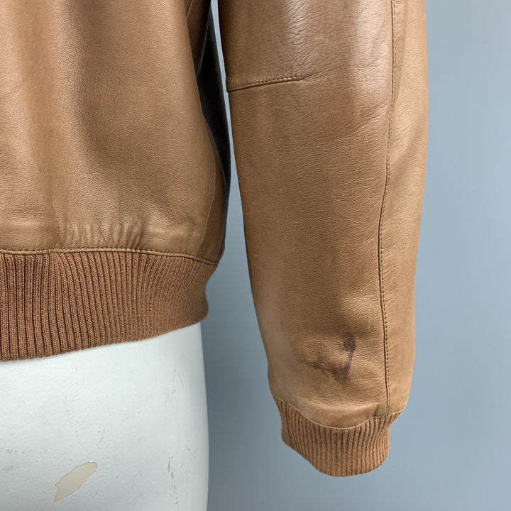 RALPH LAUREN L Tan  Leather Zip Up Slit Pockets Bomber Style Jacket