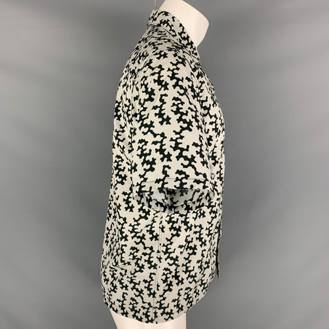 PRADA Size M Grey Black Marble Cotton Short Sleeve Shirt