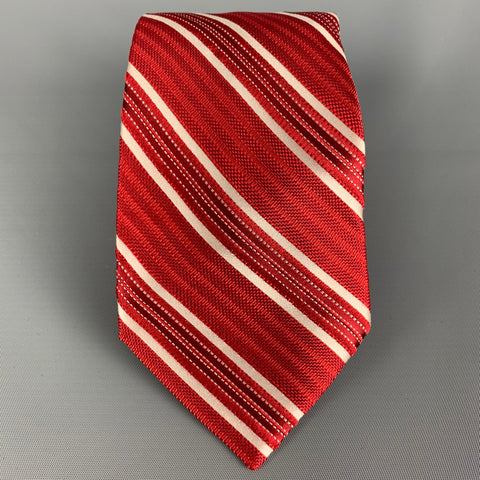 VALENTINO Red White Diagonal Stripe Silk Neck Tie