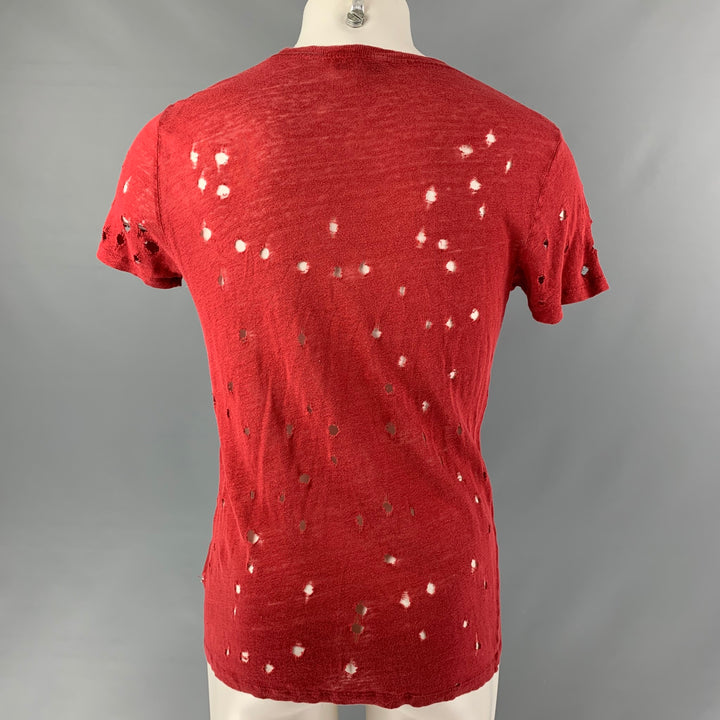 IRO Taille S T-shirt à col rond en lin vieilli bordeaux