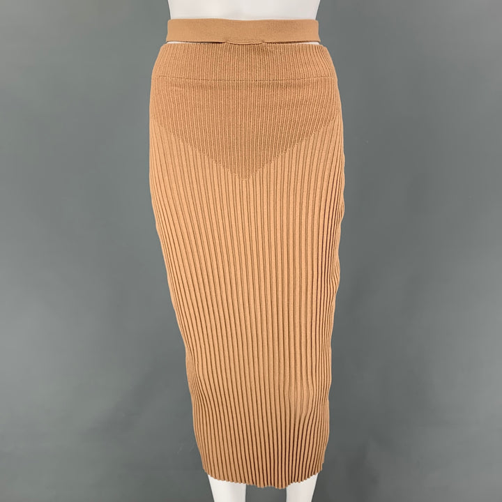 ANDREADA'MO Size S Tan Viscose Blend Ribbed Skirt Set