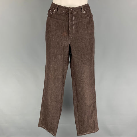 RALPH LAUREN Talla 10 Pantalones casuales de mezclilla con puntada en contraste de lino blanco marrón