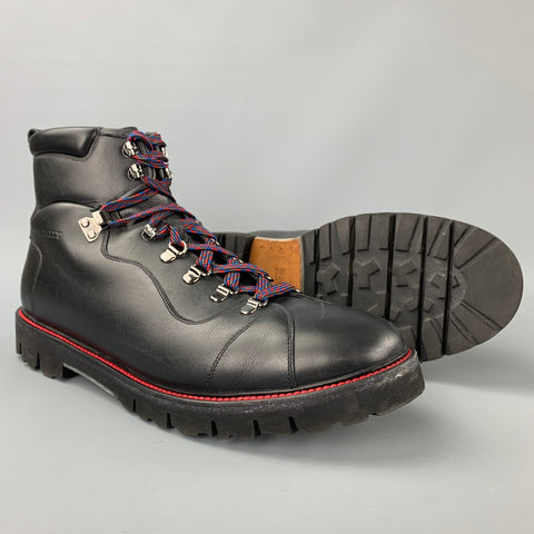BALLY Charli Size 11 Black Contrast Stitch Leather Fur Ankle Hiking Boots