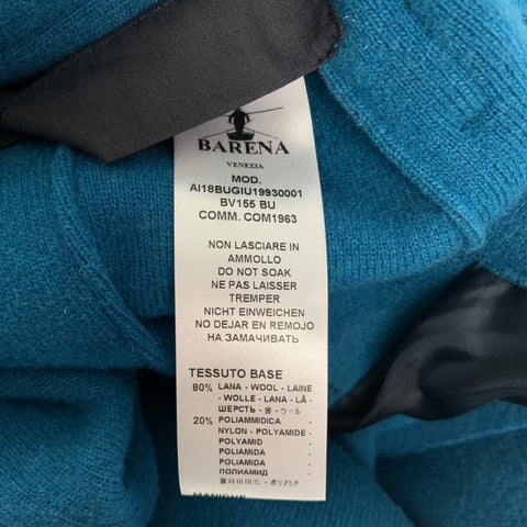 BARENA Taille 42 Manteau de sport en laine texturée / polyamide à revers cranté bleu sarcelle