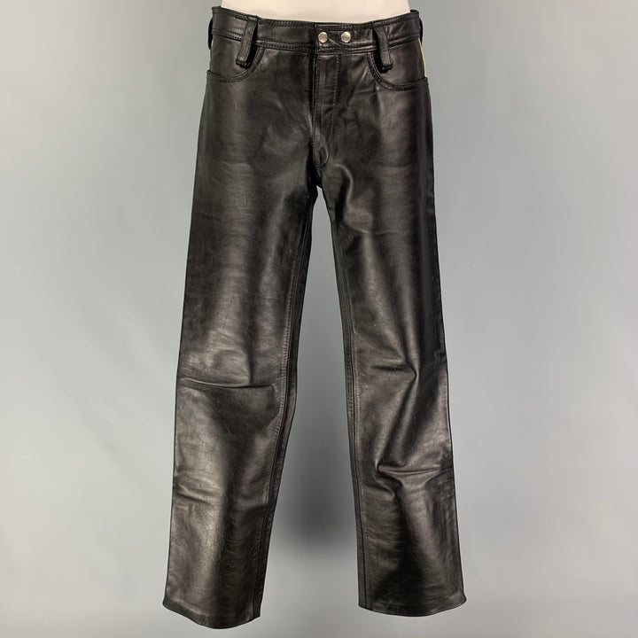 CUSTOM MADE Size 32 Black Yellow Leather Casual Pants