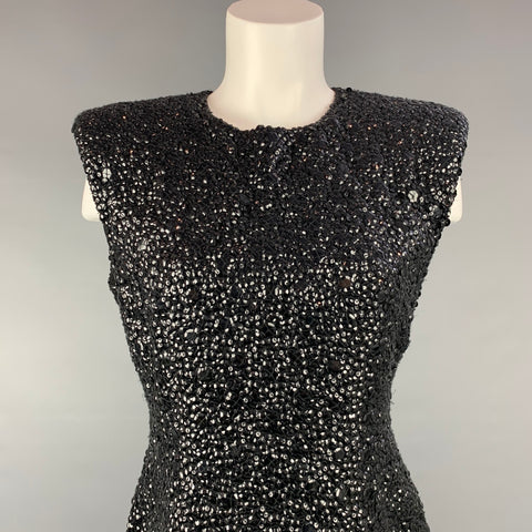 DRIES VAN NOTEN Size 6 Black Sequined Textured Viscose Dress Top