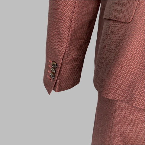 DOLCE & GABBANA Size 36 Burgundy Jacquard Wool Silk Shawl Collar 3 Piece Suit