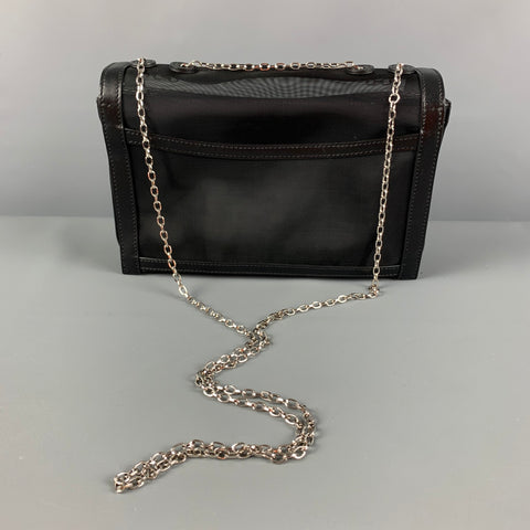 EMPORIO ARMANI Black Silver Mesh Leather Nylon Handbag