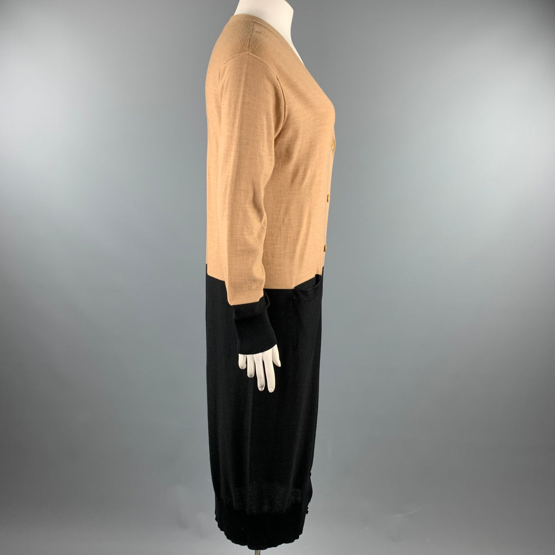 SONIA RYKIEL Size L Black / Beige Knitted Color Block Wool Cardigan