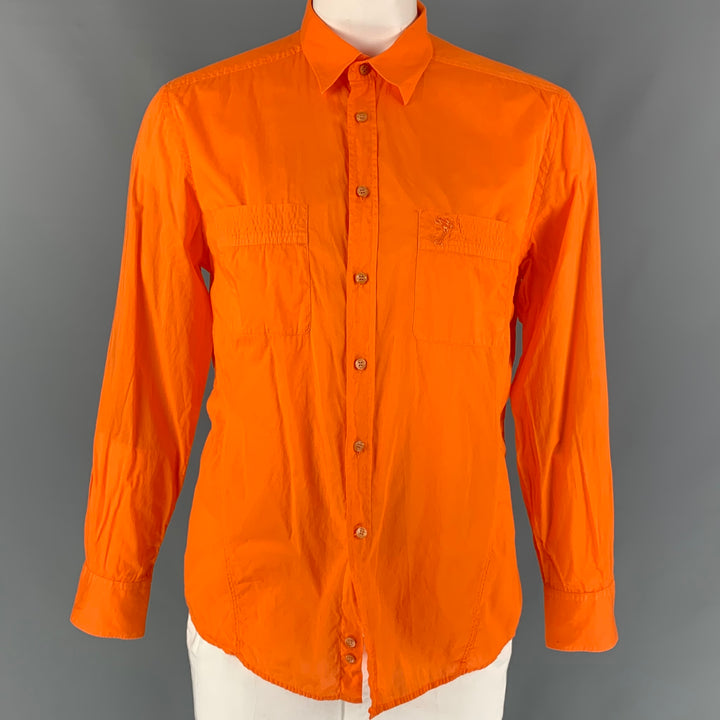 VERSACE COLLECTION Trend Size L Orange Cotton Button Up Long Sleeve Shirt