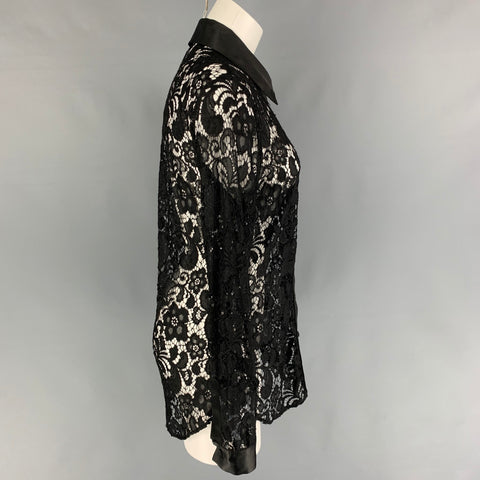 MOSCHINO Talla 10 Camisa con botones de encaje de poliamida negra