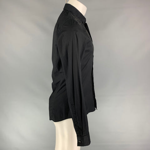 VERSACE JEANS Size S Black Beaded Cotton Hidden Placket Long Sleeve Shirt