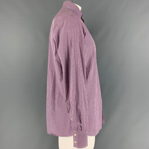 BRUNELLO CUCINELLI Size XL Purple & White Checkered Cotton Long Sleeve Shirt