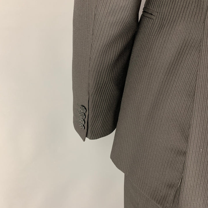 ARMANI COLLEZIONI Size 42 Long Black Pinstripe Wool Notch Lapel Suit