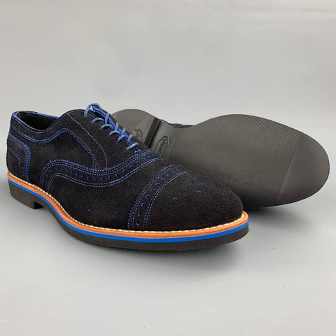 ALLEN EDMONDS Strandmok Size 10.5 Navy Perforated Suede Cap Toe Lace Up Shoes