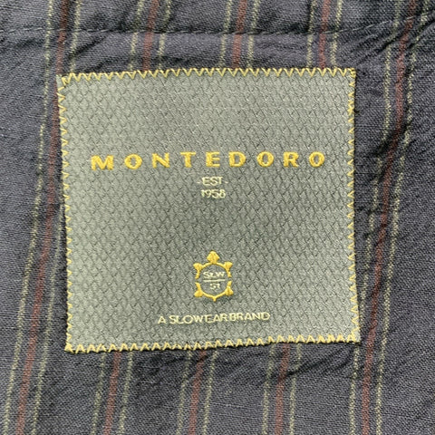 MONTEDORO Chest Size 44 Regular Wool &  Linen Navy Stripe Notch Lapel Sport Coat