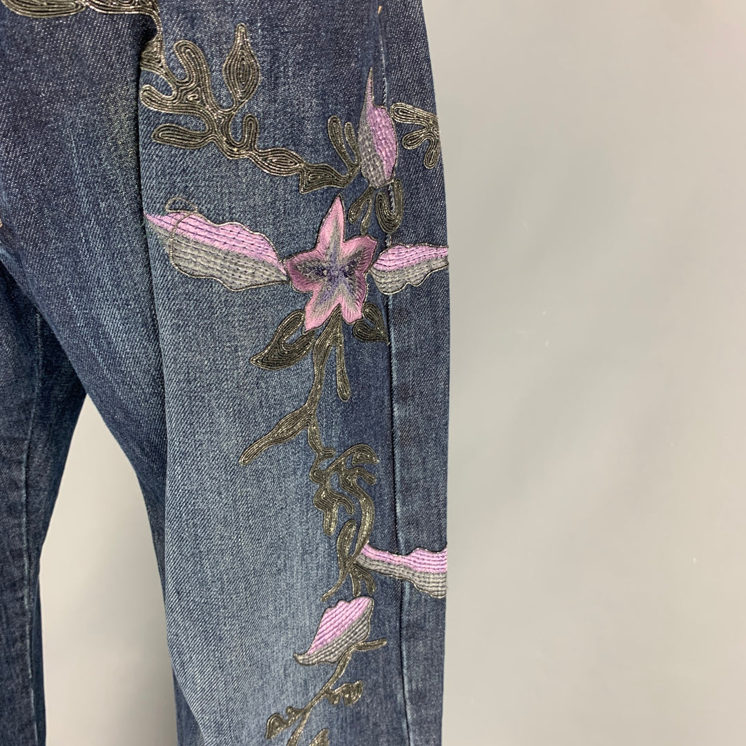 Gucci Blue Denim Silver Floral Embroidered Jeans - 25 – I MISS YOU VINTAGE