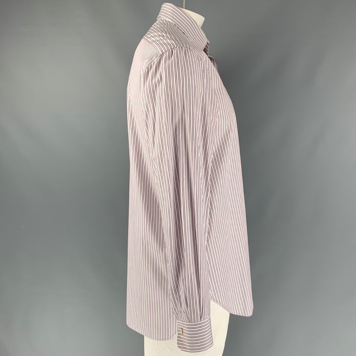 KITON Size XL White,  Red and Blue Stripe Cotton Button Down Long Sleeve Shirt