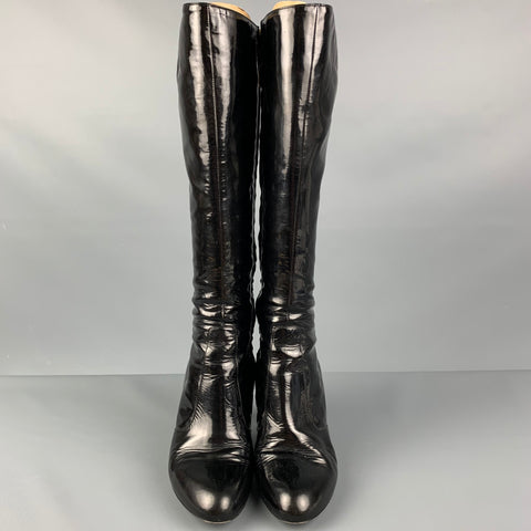 SERGIO ROSSI Talla 6.5 Botas de charol negro