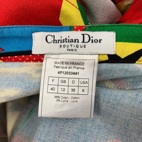CHRISTIAN DIOR SS04 Rasta Mania Size 8 Multi-Color Cotton Lycra Graphic Mini Skirt