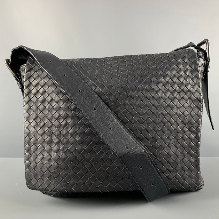 BOTTEGA VENETA Black Woven Leather Cross Body Bags