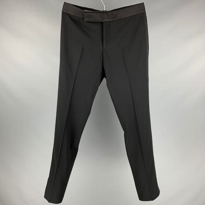 GIORGIO ARMANI Size 34 Black Solid Wool Tuxedo Dress Pants
