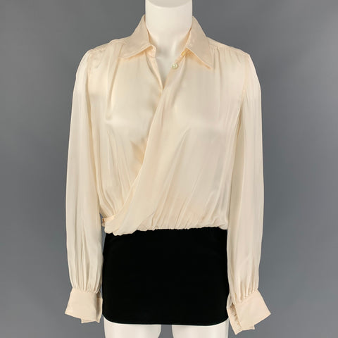 Vintage JEAN PAUL GAULTIER Size 8 Off White & Black Silk Two Tone Asymmetrical Blouse