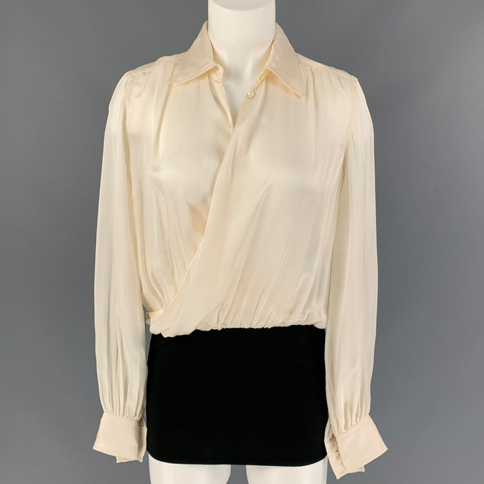 Vintage JEAN PAUL GAULTIER Size 8 Off White & Black Silk Two Tone Asymmetrical Blouse