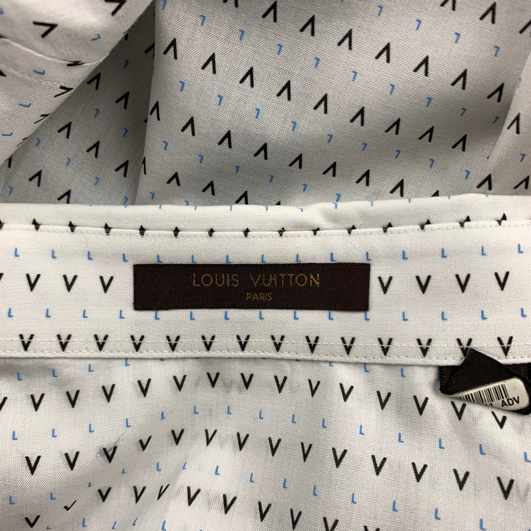 LOUIS VUITTON Talla XL Camisa de manga larga con botones de algodón con estampado blanco