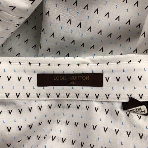 LOUIS VUITTON Size XL White Print Cotton Button Up Long Sleeve Shirt