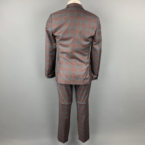 PAUL SMITH Kensington Fit Size 38 Regular Grey & Brown Plaid Virgin Wool Notch Lapel Suit