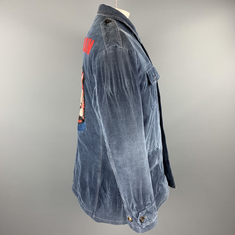 GUCCI Washed Navy Washed Corduroy Embroidered Cat ANIMALIUM Jacket