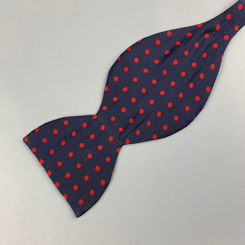 VINTAGE Noeud papillon en soie à pois rouges marine
