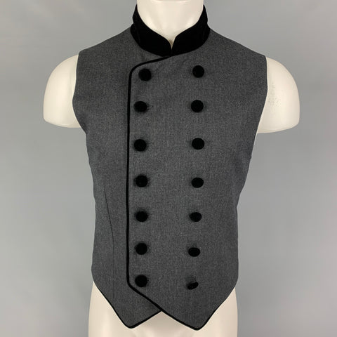 CASPAR SALDANHA Size M Gray Black Wool Double Breasted Vest