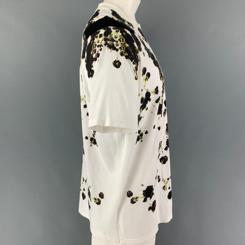 GIVENCHY SS 15 Talla L Camiseta de algodón con cuello redondo y estampado floral blanco y negro