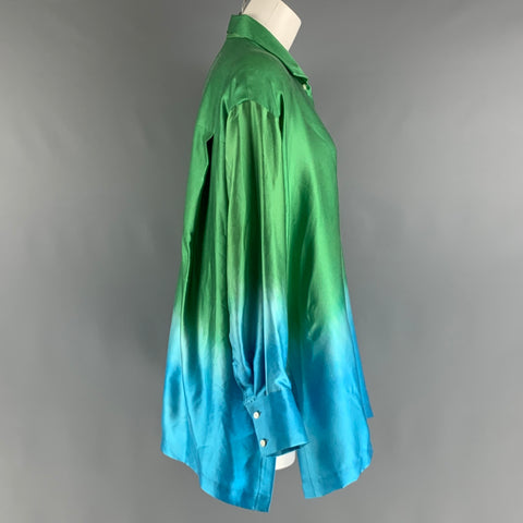 ALEJANDRA ALONSO ROJAS Size 6 Green Blue Silk Ombre Long Sleeve Dress Top