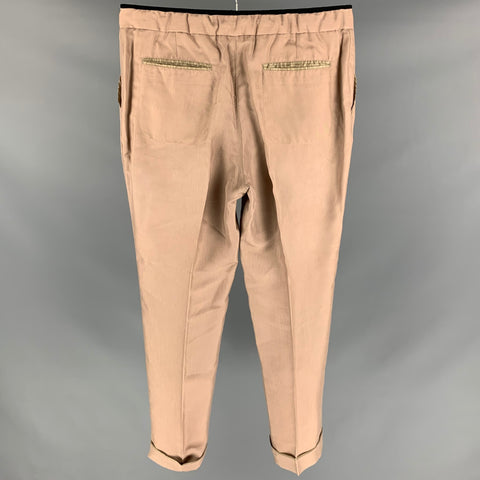 VALENTINO Size 32 Tan Silk Elastic Waistband Dress Pants
