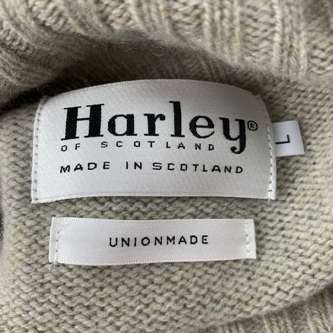 HARLEY Size L Oatmeal Knitted Wool Turtleneck Sweater