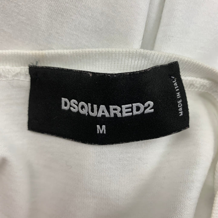 DSQUARED2 Size M White Applique Cotton Crew-Neck T-Shirt