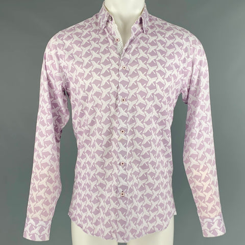 TED BAKER Size M White Lilac Birds Cotton Long Sleeve Shirt